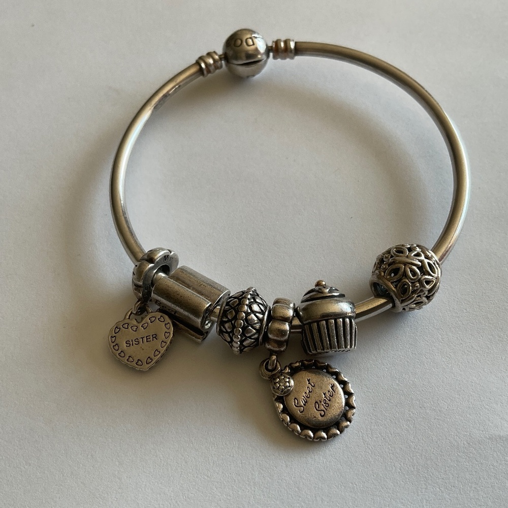 Pandora bangle and 6 pandora charms